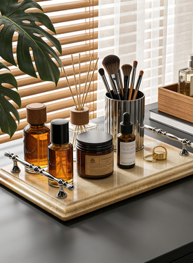 天然奢石桌面托盘玄关香薰化妆品蜡烛台面摆件高档大理石置物架子