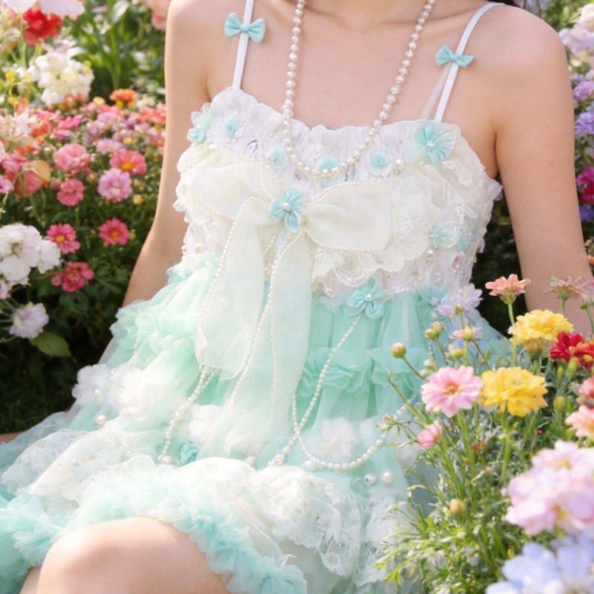 花仙子超仙手工原创钻蕾丝蝴蝶结lolita洛丽塔连