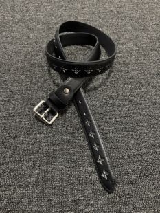 Vanan vintage男女小众高级感腰带 原创中古十字压印雕花皮带窄版