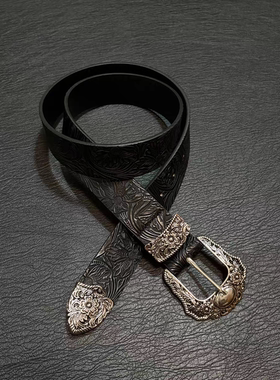 Vanan中古简约原创满印雕花做旧皮带男女vintage小众重工单品腰带