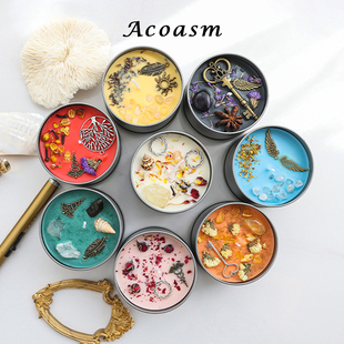 跨境香薰蜡烛水晶石铁罐手工星座塔罗治愈疗草药干花香氛消磁净化