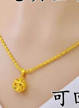 项链爱心转运珠沙金项链吊坠女