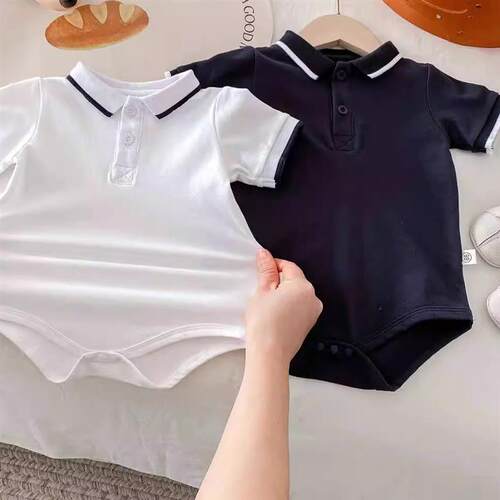 男童衣服夏季短袖Polo衫包屁哈衣婴儿连体衣宝宝翻领周岁棉质爬服