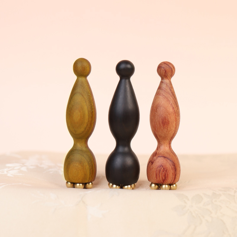 檀木绿檀铜珠小莲蓬眼部按摩棒