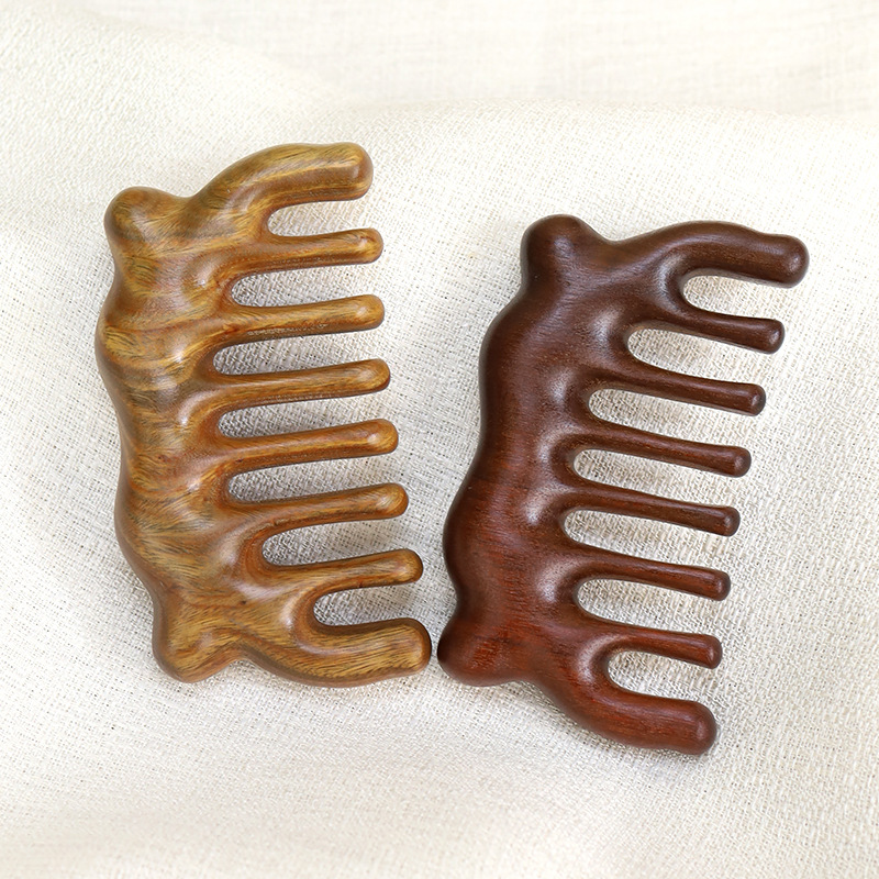 绿檀木小猫耳按摩梳宽齿经络梳