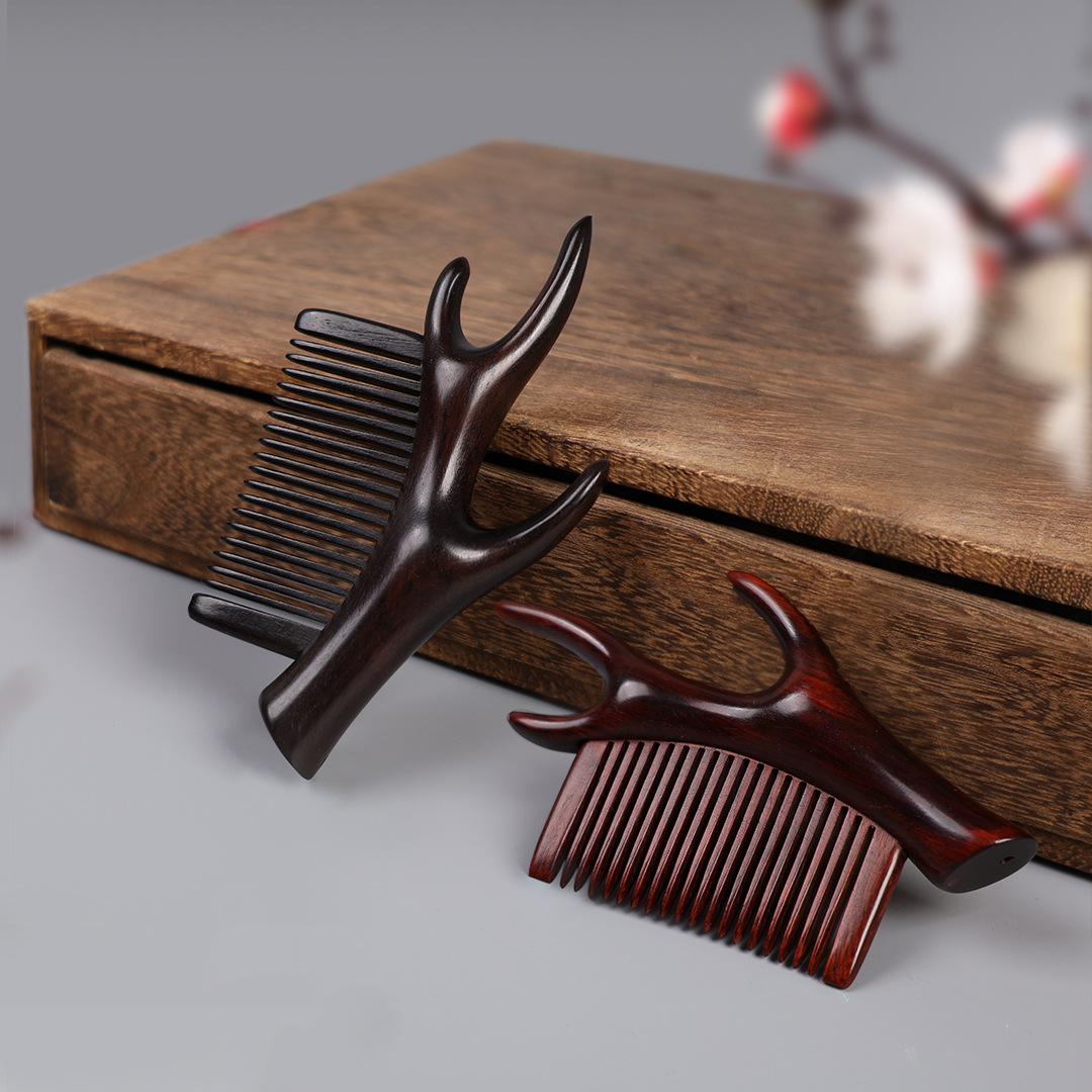 紫光檀木鹿角梳段光按摩梳养发梳