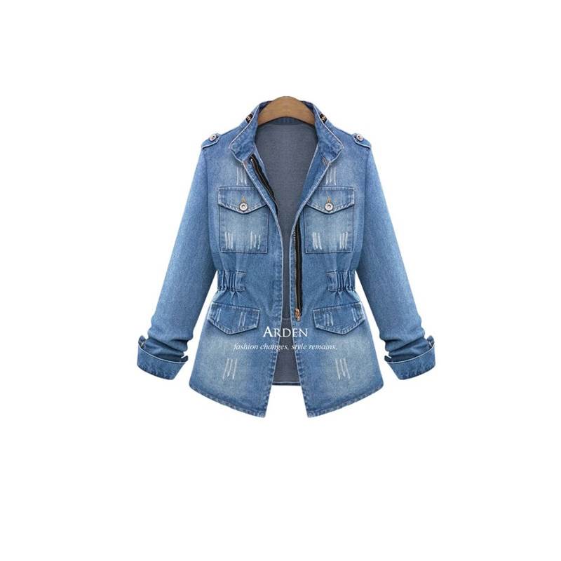 春季新品韩版大码女装胖mm显瘦百搭做旧修身牛仔外套Cowboy coat
