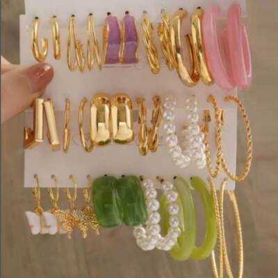 female Earring Set Simple geometry Earrings 欧美简约耳圈女