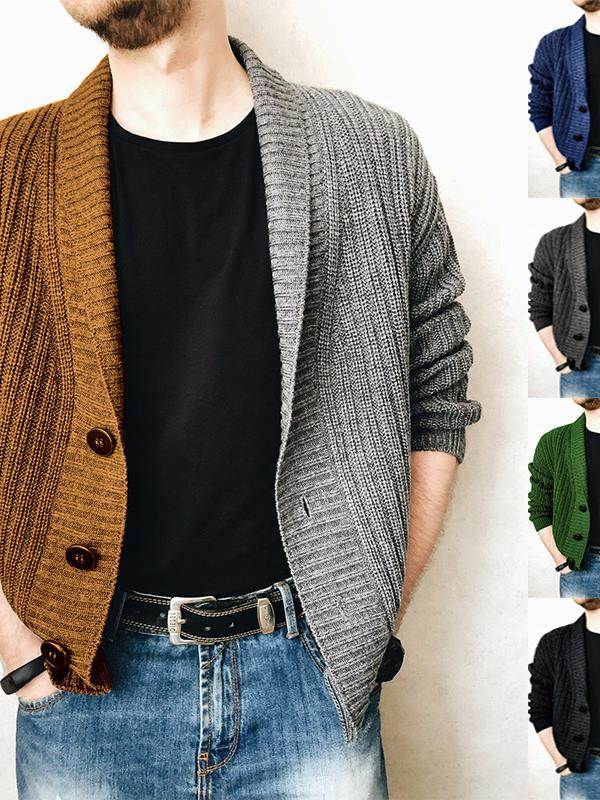 2023秋季英伦风双色拼接男毛衫开衫长袖V字领针织衫Men Knitwear