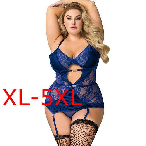 Fat women plus size underwear pajamas sexy lace night dress