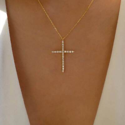 十字架项链 Women's Inlaid Rhinestone Cross Pendant Necklace