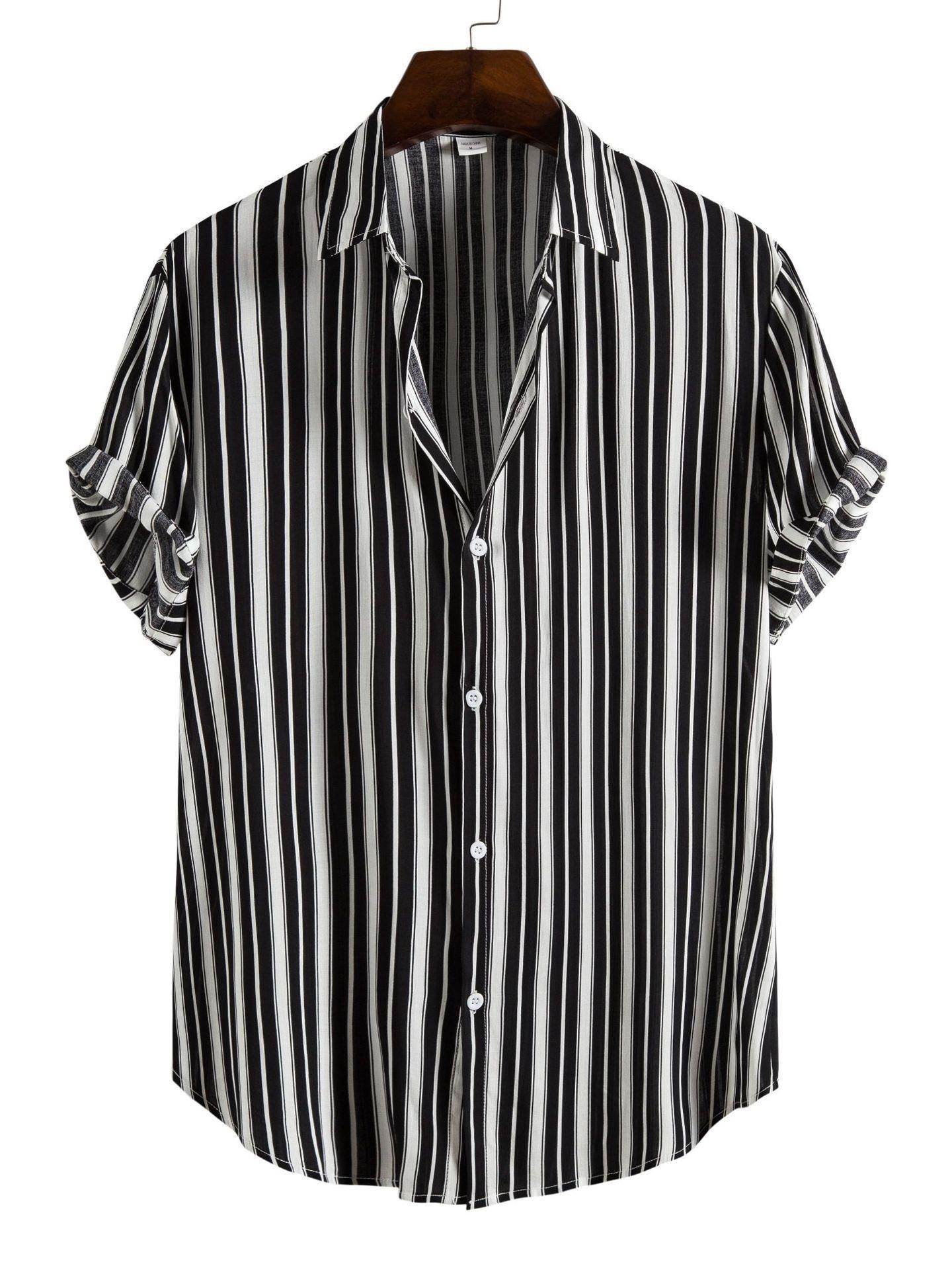 2023夏季欧美外贸衬衫印花休闲男式短袖衬衣翻领上衣潮Men Shirts