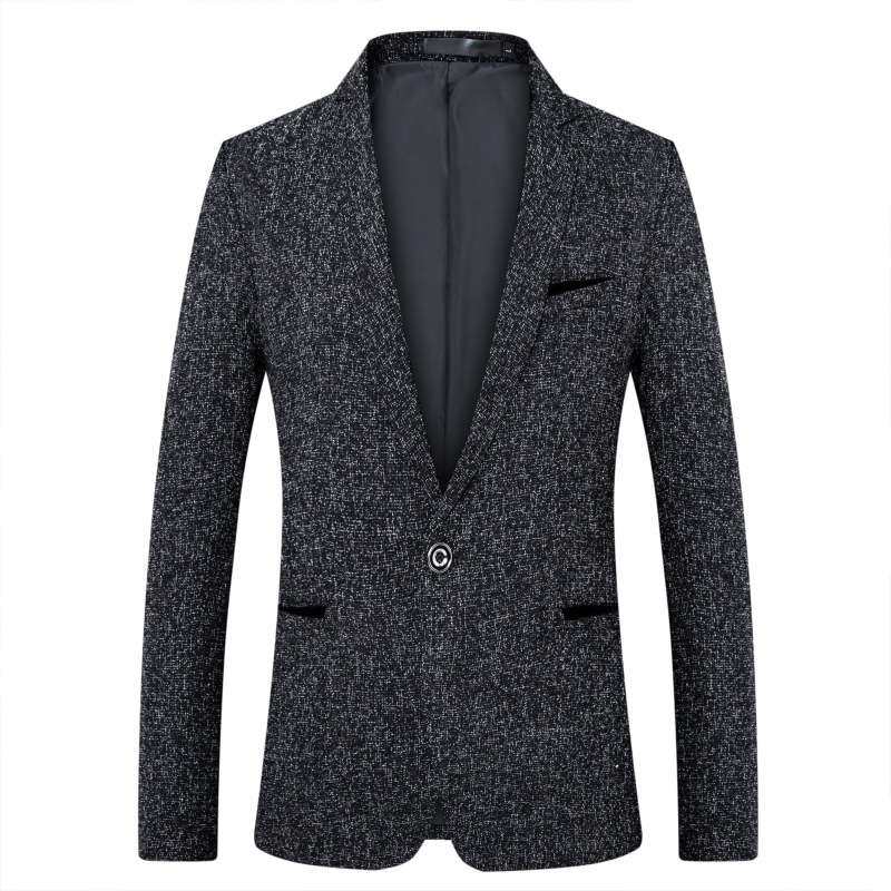 men clothes细格毛呢小西装男修身帅气单西服中老年套装上衣2024
