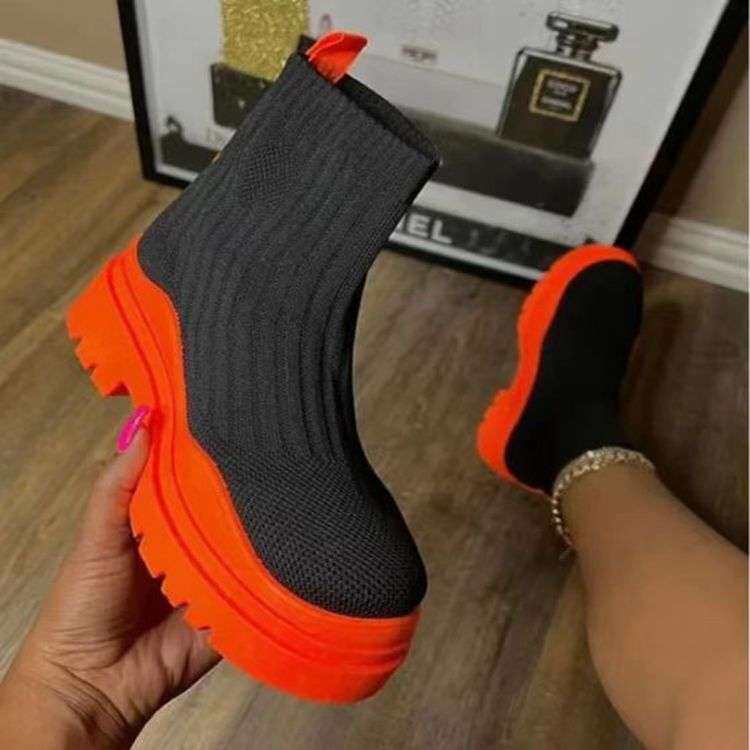 women shoes中跟针织弹力袜子靴女外贸大码休闲靴毛线短筒靴2024