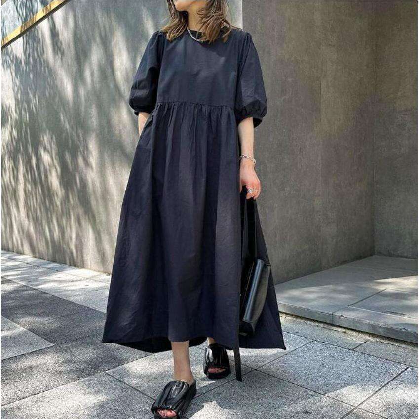 2024ins热销宽松显瘦日系棉麻短袖连衣裙中长款裙子women clothes