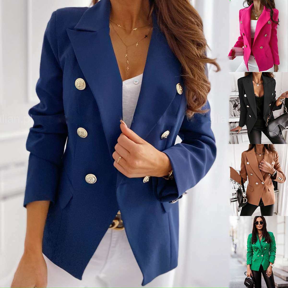 2024秋冬新款欧美风长袖双排扣格子印花西装小外套women clothes