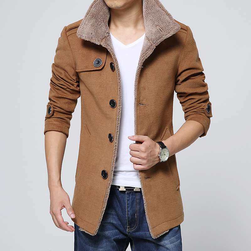 men clothes羊羔毛男呢料夹克外套男士中长款风衣量大从优F102024