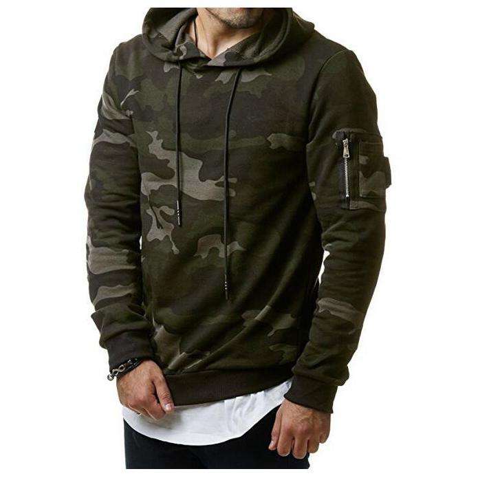 men clothesy,男装新款时尚迷彩连帽男式休闲修身套头绒卫衣2024