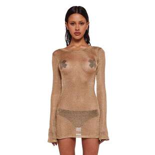 2024美女装春季新款透视性感辣妹风长袖罩衫连衣裙women clothes