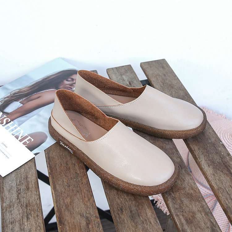 women shoes女平底新款一脚蹬牛筋底复古单鞋森女系小皮鞋子2024