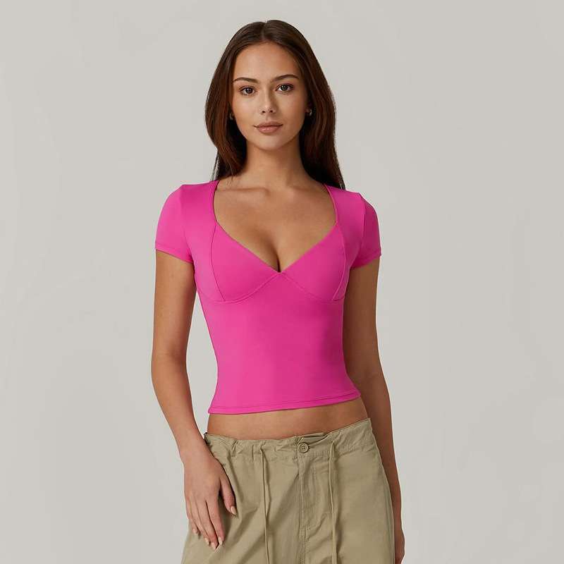 202411欧美风女装夏季新品V领短袖裹胸辣妹百搭上衣women clothes