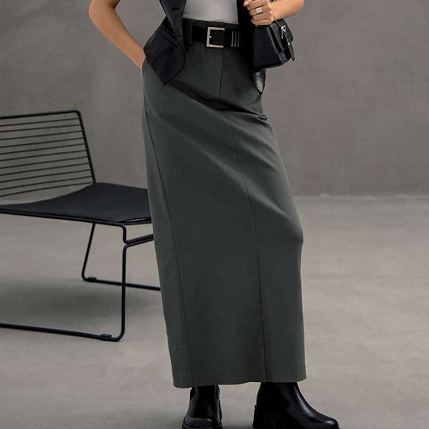 2024百搭半身裙高级感休闲气质西装裙欧美风A字裙女women clothes