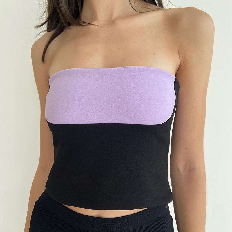 2024美女装夏季新款双层正反两穿撞色露脐抹胸上衣women clothes