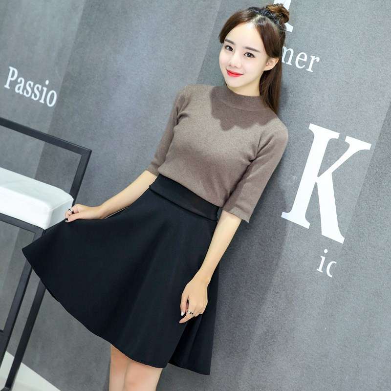 2024黑猫韩版女式中长款修身半身裙太阳裙大码女装women clothes