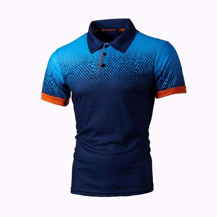 men clothes贸款男装渐变色3D印花poloT恤欧美翻领修身Polo杉2024