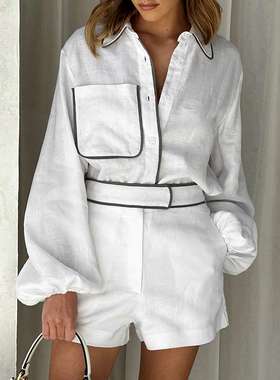 2024香风白色套装新款夏季纯棉小众高级感英伦女装women clothes