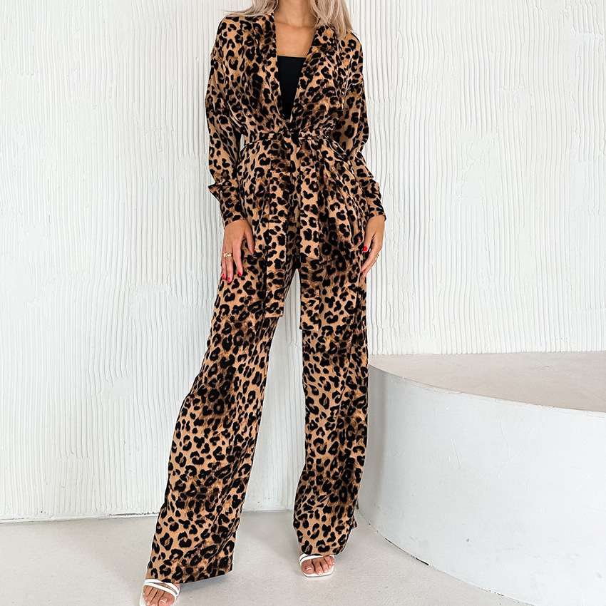 2024豹纹个性两件套套装秋冬新款性感休闲宽松女装women clothes