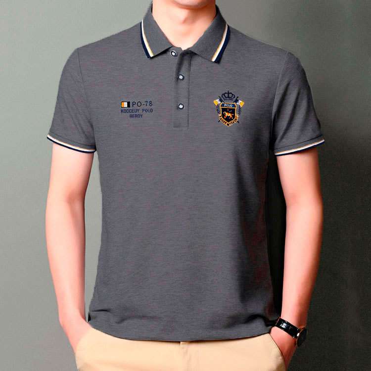 men clothes务T恤衣翻领刺绣上衣男士POLO衫休闲衬衫领短袖男2024