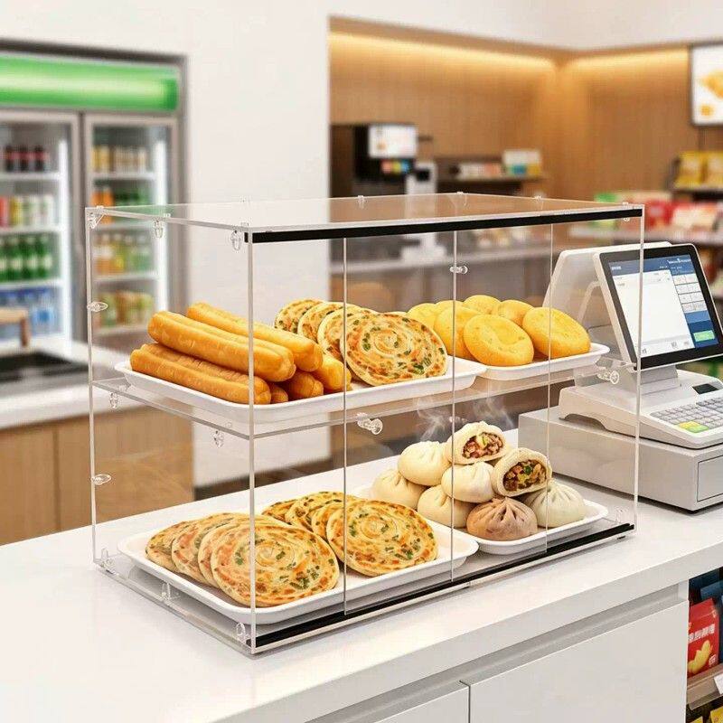 食品展示柜便利店全透明推拉门油条油糕早餐店可叠加食品级展示盒