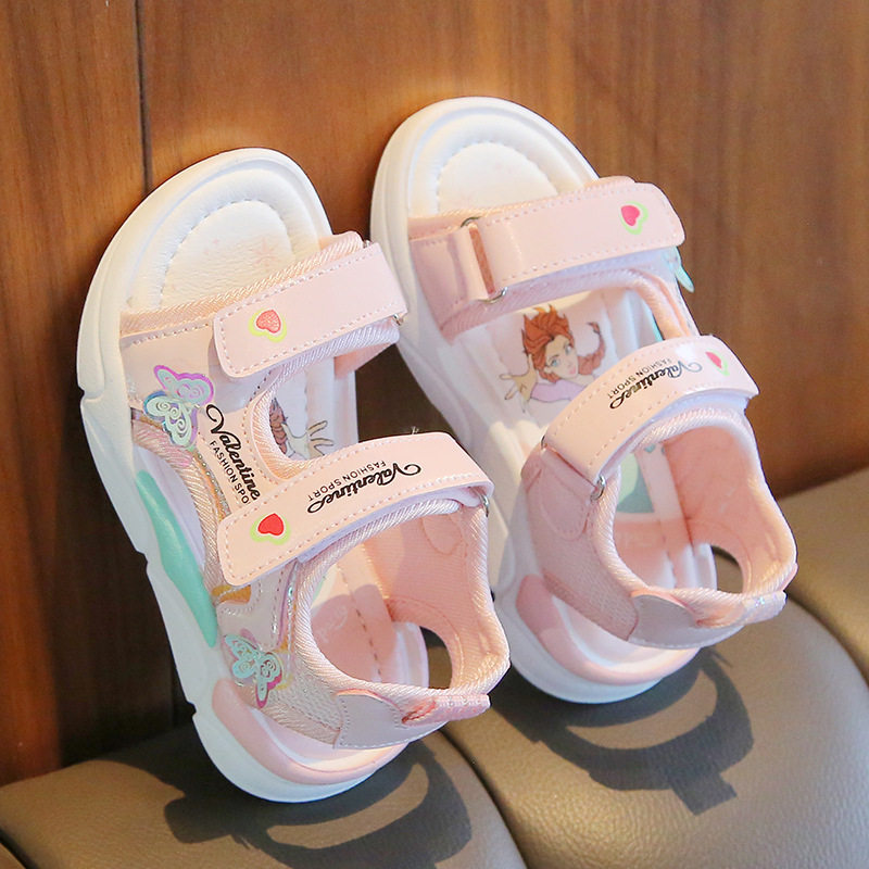 儿童凉鞋夏季女童沙滩鞋露趾2025爱心卡通小女孩公主鞋软底宝宝鞋