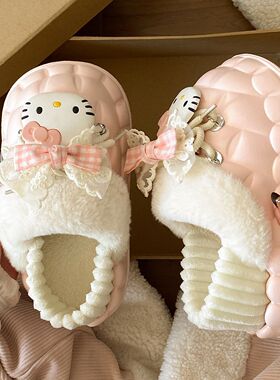 爆款冬季EVA可拆卸棉拖鞋加绒保暖轻便外出卡通小猫包跟棉鞋女