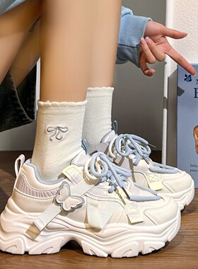 轻便女鞋蝴蝶设计老爹鞋ins潮2025新款爆款秋季女鞋厚底运动鞋女