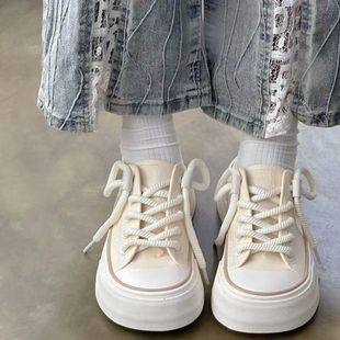 丑萌芒果头帆布女鞋夏季2023新款校园学生百搭大头厚底增高小白鞋