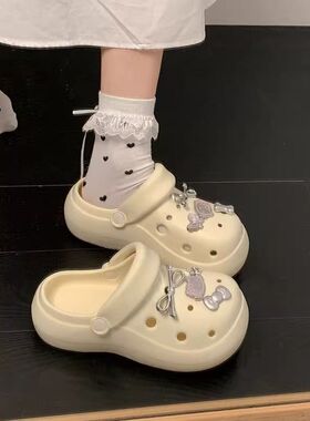 厚底洞洞鞋女夏季情侣外穿增高软底eva防滑防臭两穿沙滩半凉拖n女