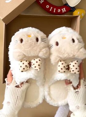 时尚可爱卡通猫咪布偶包头拖鞋女2025秋冬新款外穿家居毛毛棉拖鞋