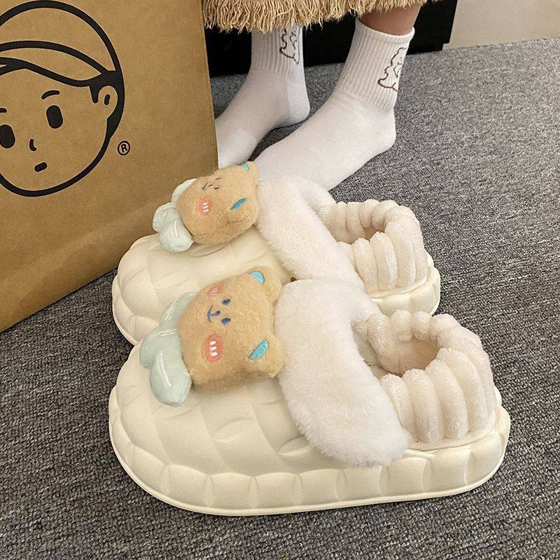 可爱小熊棉拖鞋女包跟2023冬季新款防滑保暖舒适室内居家居棉拖鞋