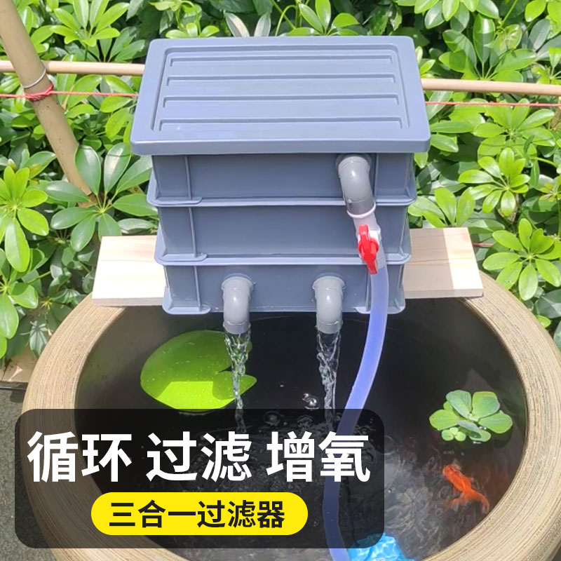 小鱼缸打氧机过滤器三合一净水循环 家用水循环系统鱼盆陶瓷流水