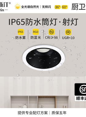 卫生间IP65防水射灯led天花灯嵌入式开孔75mm浴室厨房防雾筒灯T33
