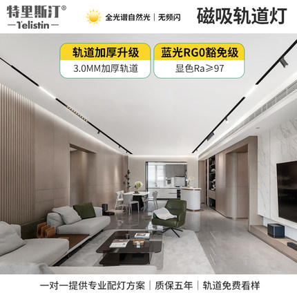 特里斯汀暗藏磁吸轨道灯无边框嵌入式预埋导轨射灯线条客厅无主灯