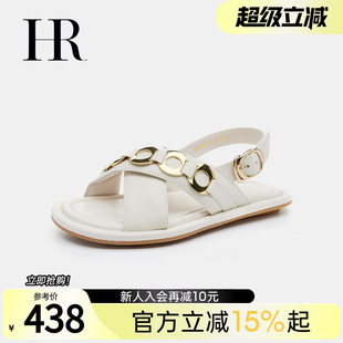 平底百搭头层牛皮凉半拖 HR赫莲娜女鞋 子2025夏季 新款 真皮罗马凉鞋