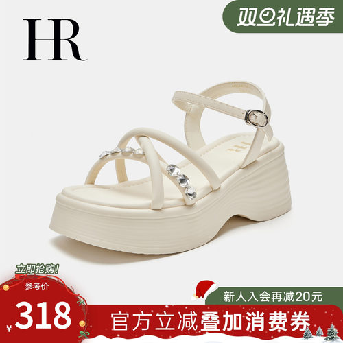 HRCASUAL夏季新款一字带凉鞋厚底