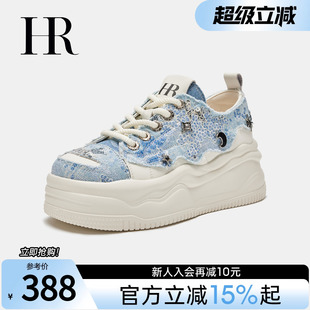 厚底潮流小众铆钉牛仔小白鞋 HR赫莲娜女鞋 休闲板鞋 子2025春季 新款