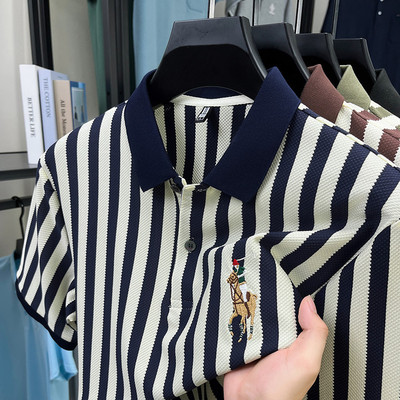 【品牌专享】保罗经典蓝白条纹Polo衫男短袖T恤夏季新款翻领体恤