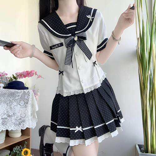 新款日系JK水手服收腰显瘦套装
