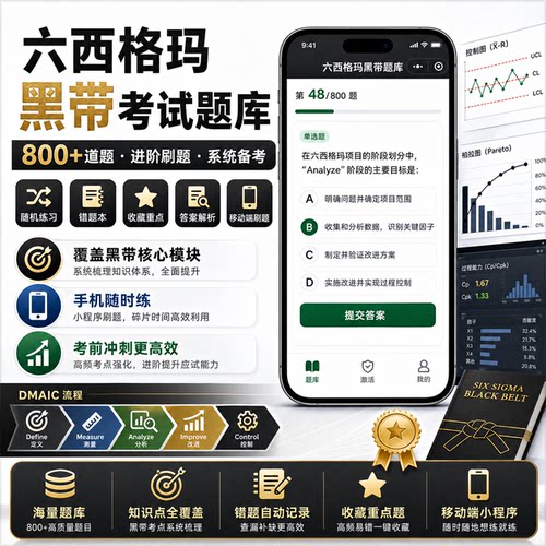 2026六西格玛黑带视频教程中质协SSBB认证小程序刷题库6sigma资料