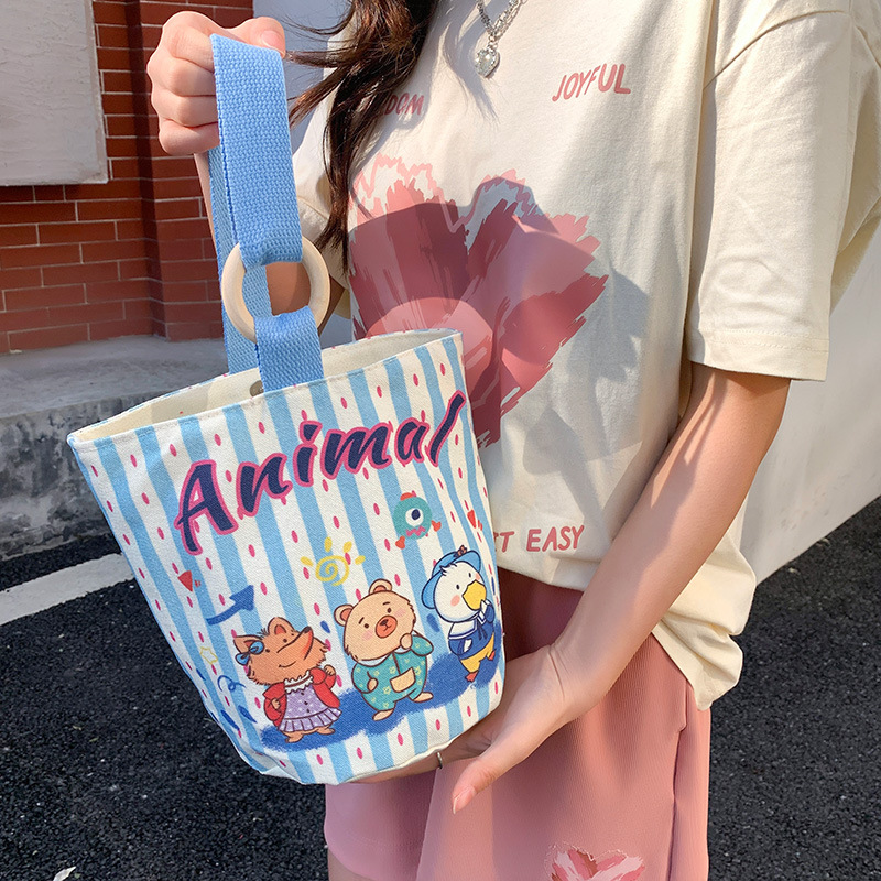原创小众设计卡通帆布包女2025新款饭盒包上班族手提包袋一件代发